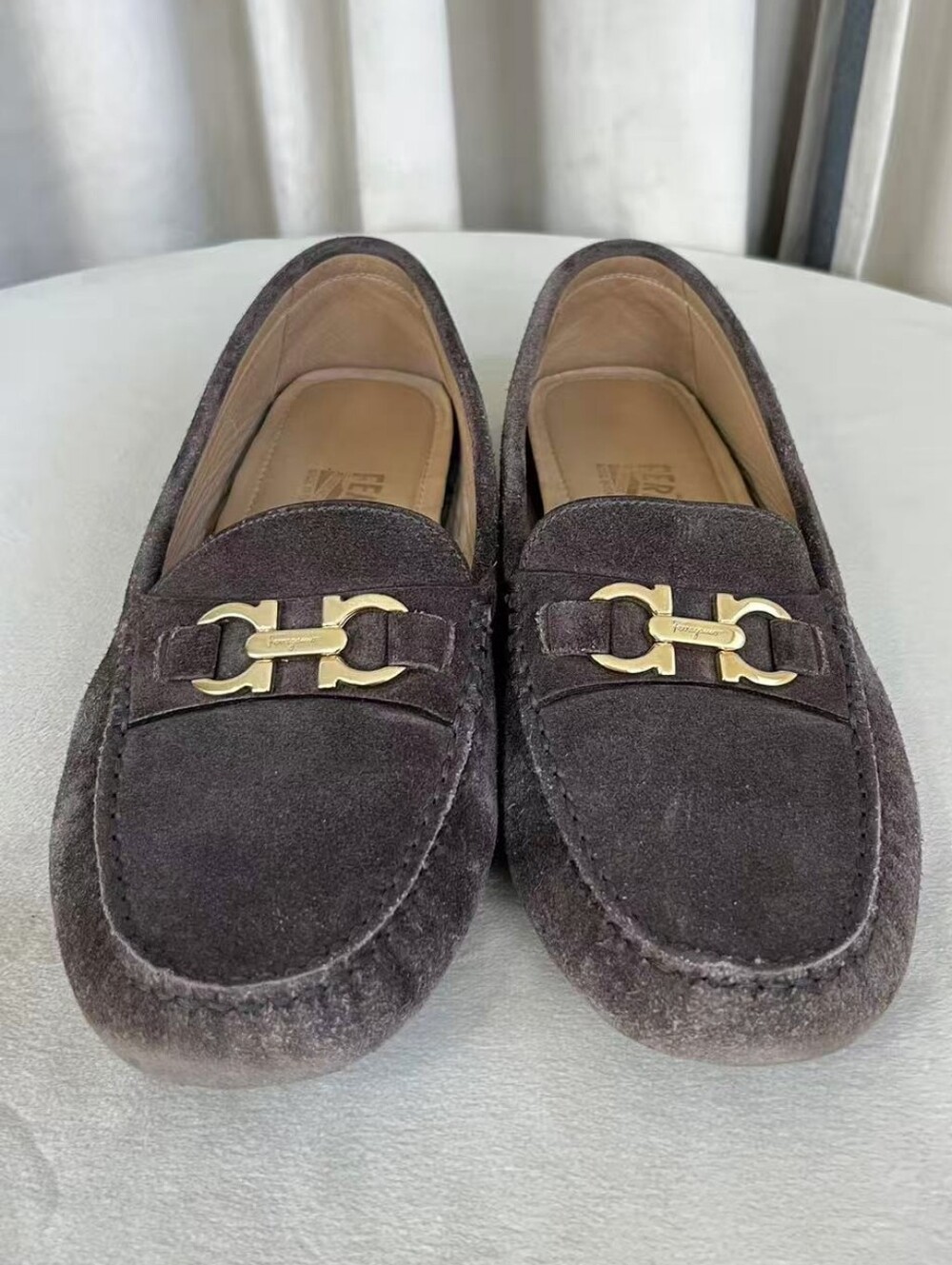 Vintage Salvatore Ferragamo Brown Suede Bit Loafers with Gold Hardware - Picture 5 of 8